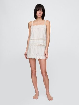 Pyjama-Camisole-Set mit Spitzenbesatz