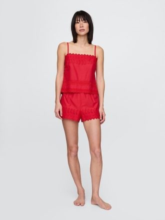 Pyjama-Camisole-Set mit Spitzenbesatz