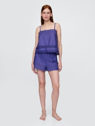 Pyjama-Camisole-Set mit Spitzenbesatz