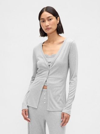Pyjama-Cardigan mit Mini-Ripp