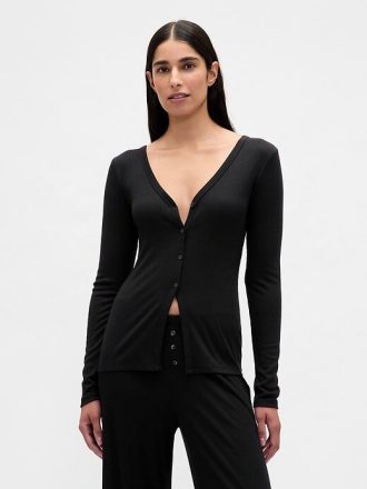 Pyjama-Cardigan mit Mini-Ripp