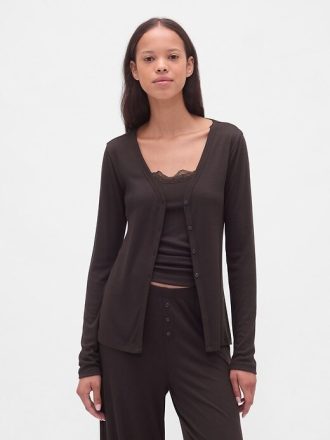 Pyjama-Cardigan mit Mini-Ripp