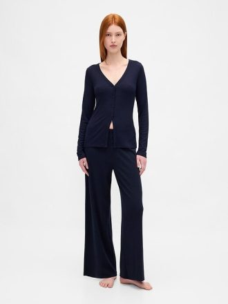 Pyjama-Cardigan mit Mini-Ripp