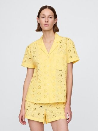 Pyjama-Hemd aus Popeline mit Ösen