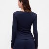 Pyjama-Oberteil mit Mini-Ripp und Spitzenbesatz