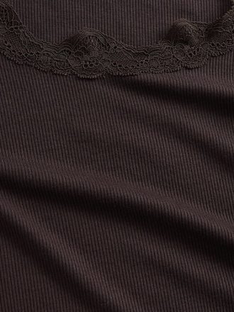 Pyjama-Oberteil mit Mini-Ripp und Spitzenbesatz