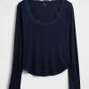 Pyjama-Oberteil mit Mini-Ripp und Spitzenbesatz