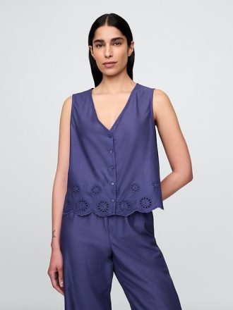 Pyjama-Oberteil mit Ösensaum