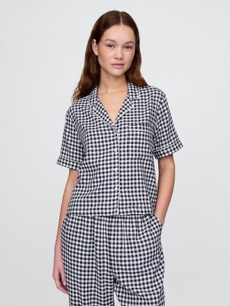 Pyjama-Shirt aus Leinenmischung