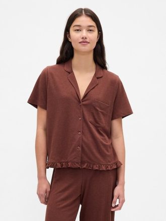 Pyjama-Shirt mit Rüschen