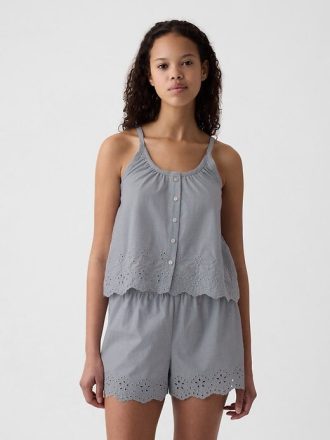 Pyjama-Tanktop aus Popeline mit Ösen