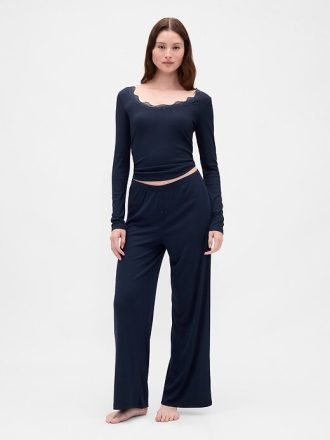 Pyjamahose mit Mini-Ripp und weitem Bein