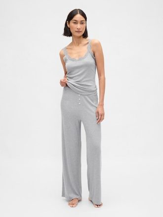 Pyjamahose mit Mini-Ripp und weitem Bein