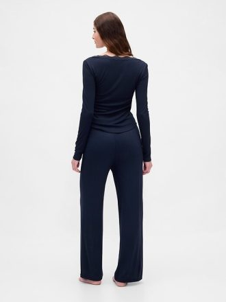 Pyjamahose mit Mini-Ripp und weitem Bein