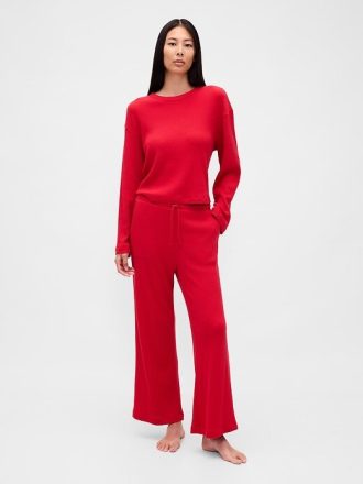 Pyjamahose mit Waffelmuster und weitem Bein