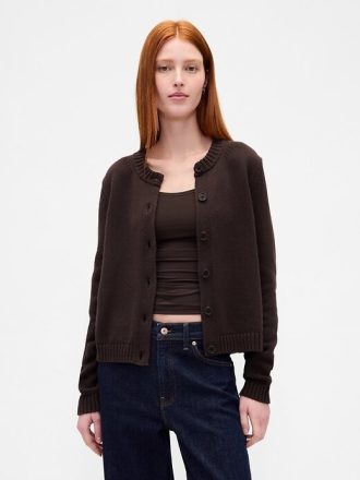 Rundhals-Cardigan aus 100 % Baumwolle