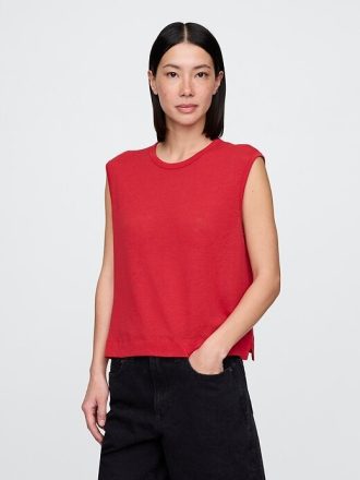 Rundhals-Shell-Tanktop aus Leinenmischung