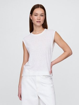 Rundhals-Shell-Tanktop aus Leinenmischung