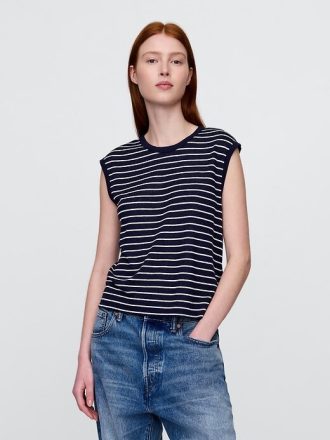 Rundhals-Shell-Tanktop aus Leinenmischung