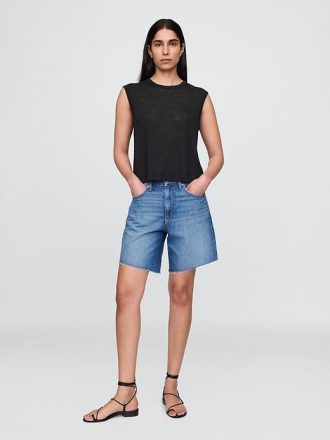 Rundhals-Shell-Tanktop aus Leinenmischung