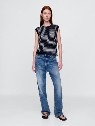 Rundhals-Shell-Tanktop aus Leinenmischung