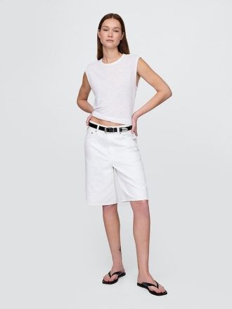 Rundhals-Shell-Tanktop aus Leinenmischung