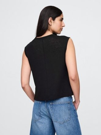 Rundhals-Shell-Tanktop aus Leinenmischung