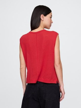 Rundhals-Shell-Tanktop aus Leinenmischung