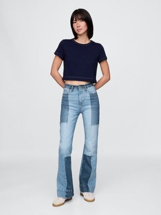 Schlagjeans im Patchwork-Stil der 70er mit hohem Bund