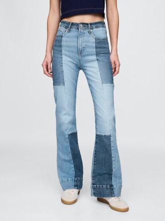 Schlagjeans im Patchwork-Stil der 70er mit hohem Bund