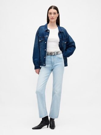 Schmale, gerade geschnittene Jeans mit hohem Bund im 90er-Stil