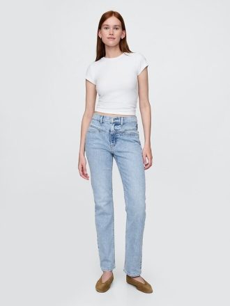 Schmale, gerade Jeans im Western-Stil der 90er mit hohem Bund