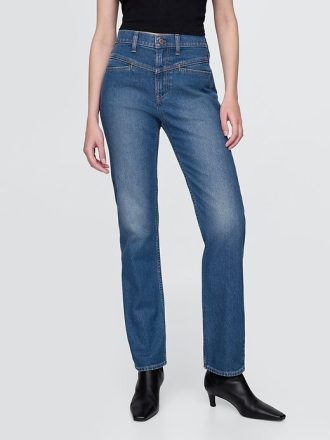 Schmale, gerade Jeans im Western-Stil der 90er mit hohem Bund