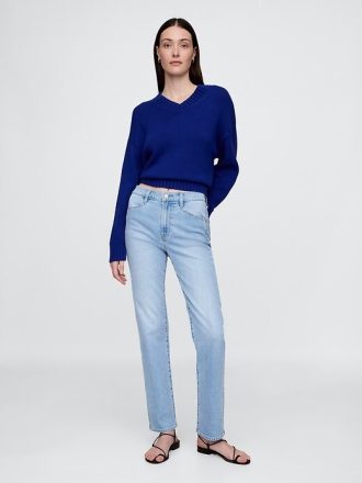 Schmale, gerade Jeans mit hohem Bund im 90er-Stil