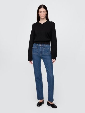 Schmale, gerade Jeans mit hohem Bund im 90er-Stil