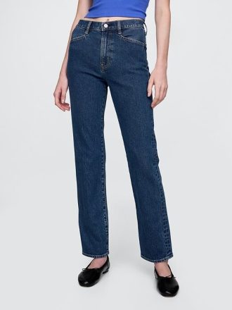 Schmale, gerade Jeans mit hohem Bund im 90er-Stil
