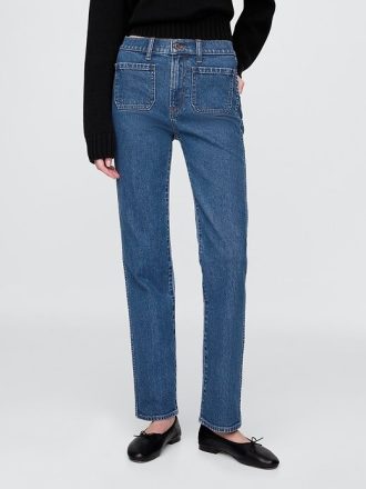 Schmale, gerade Jeans mit hohem Bund im 90er-Stil