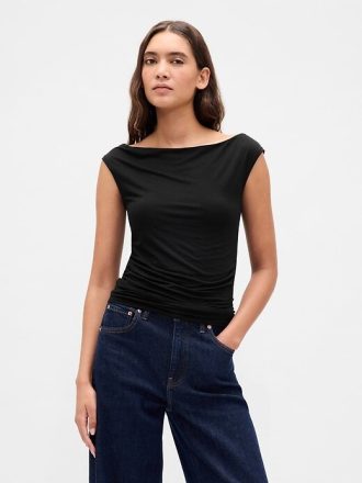 Schulterfreies, gerüschtes Crop-Top