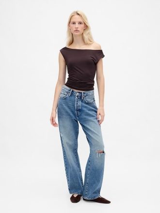 Schulterfreies, gerüschtes Crop-Top