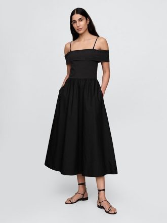 Schulterfreies Midikleid aus Mischgewebe