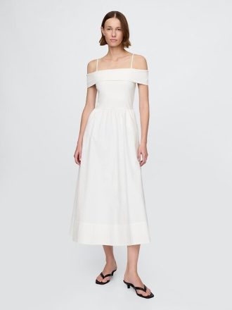 Schulterfreies Midikleid aus Mischgewebe
