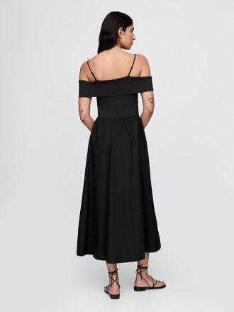 Schulterfreies Midikleid aus Mischgewebe