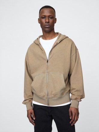 Schwerer French Terry Oversize-Kapuzenpullover mit Reißverschluss