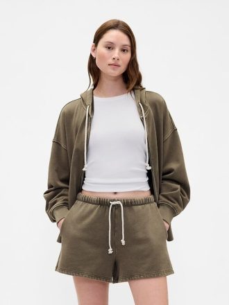 Schwerer French Terry Oversize-Kapuzenpullover mit Reißverschluss