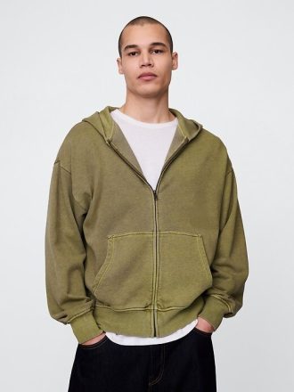 Schwerer French Terry Oversize-Kapuzenpullover mit Reißverschluss