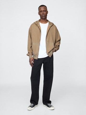 Schwerer French Terry Oversize-Kapuzenpullover mit Reißverschluss