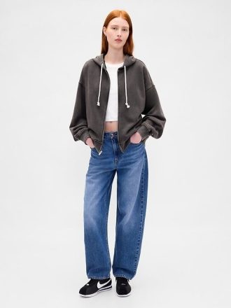 Schwerer French Terry Oversize-Kapuzenpullover mit Reißverschluss
