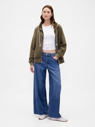 Schwerer French Terry Oversize-Kapuzenpullover mit Reißverschluss