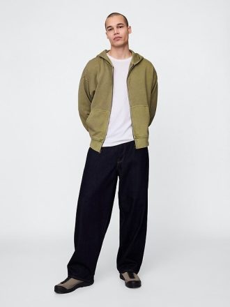 Schwerer French Terry Oversize-Kapuzenpullover mit Reißverschluss