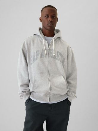 Schwerer Hoodie mit durchgehendem Reißverschluss und Athletic-Logo